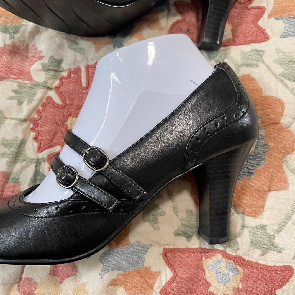 Vtg Mudd Women 8.5 Mary Jane Shoes Y2K Chunky Black Emo 90s Goth Buckle Pump - Picture 5 of 9